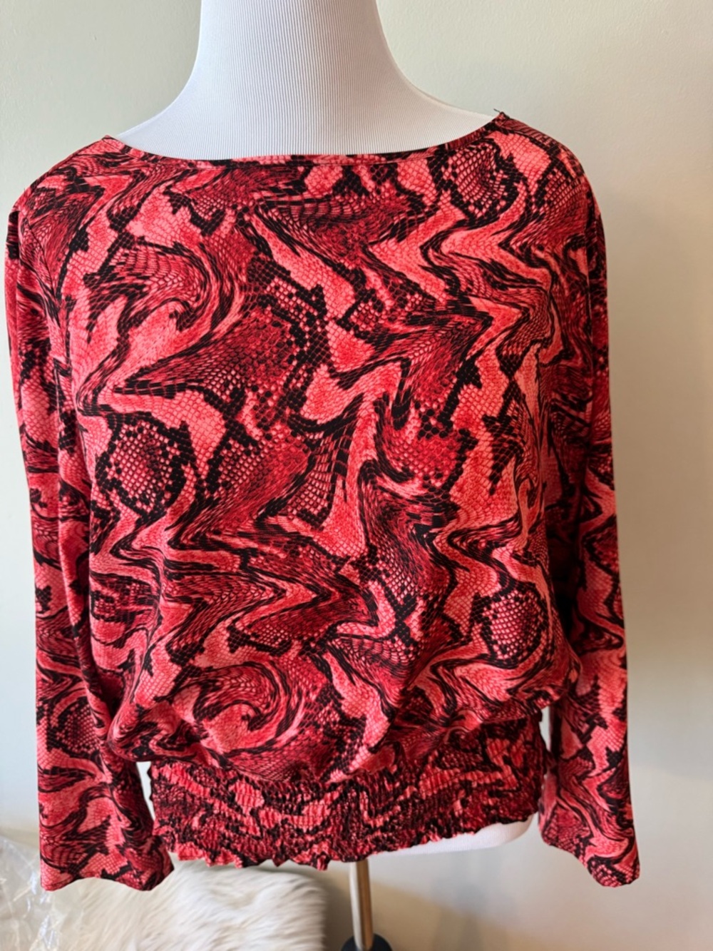 Michael Kors Red & Black Abstract Print Long-Sleeve Top